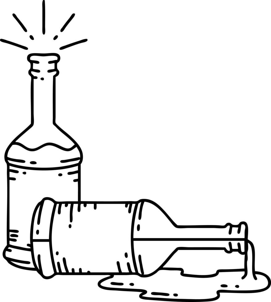 illustration d'une ligne noire traditionnelle style tatouage bouteilles de bière vecteur