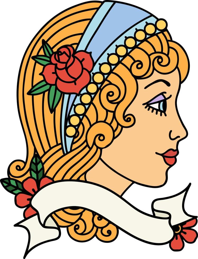 tatouage traditionnel avec bannière d'une tête gitane vecteur