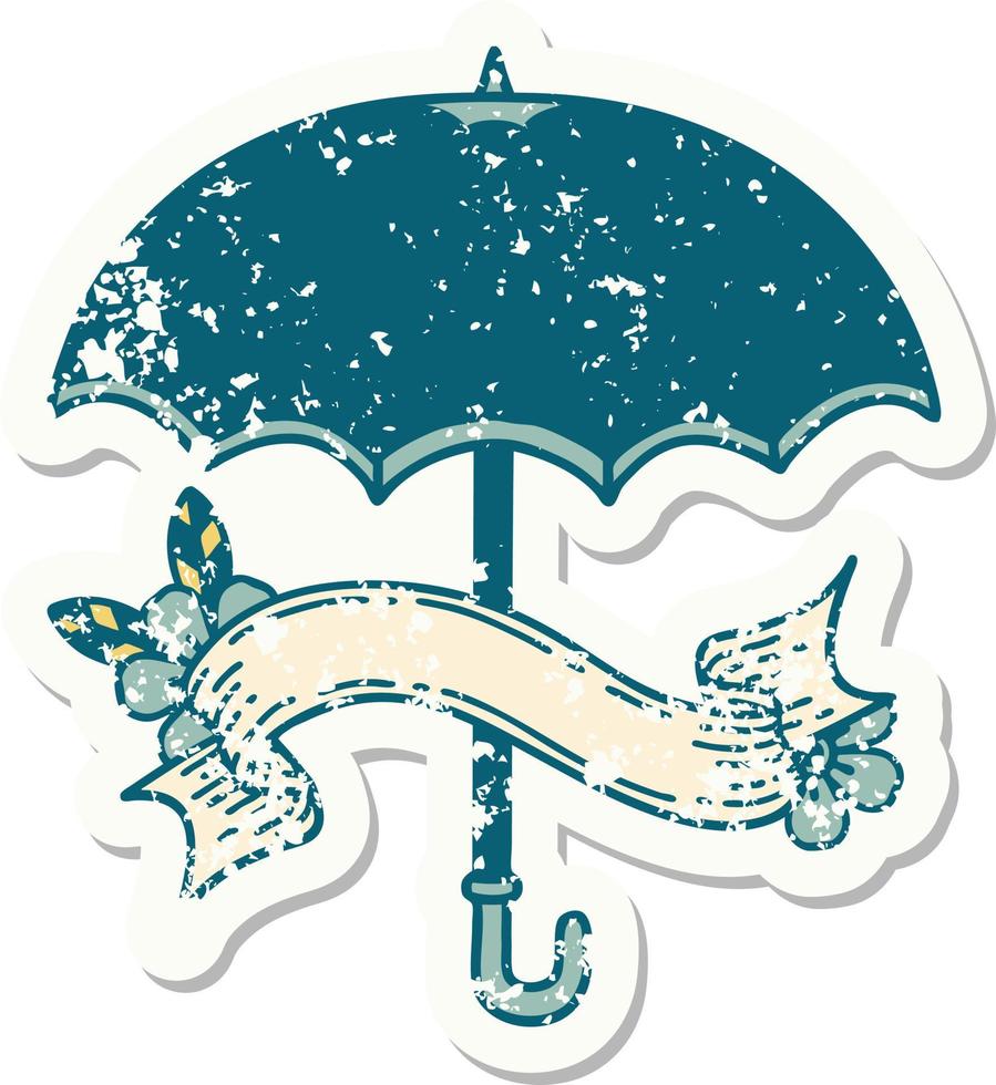 autocollant grunge avec bannière d'un parapluie vecteur
