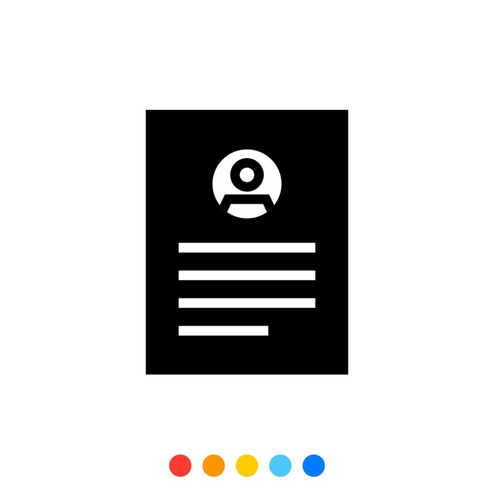 icône de glyphe de CV isolé sur fond blanc, vecteur et illustration.