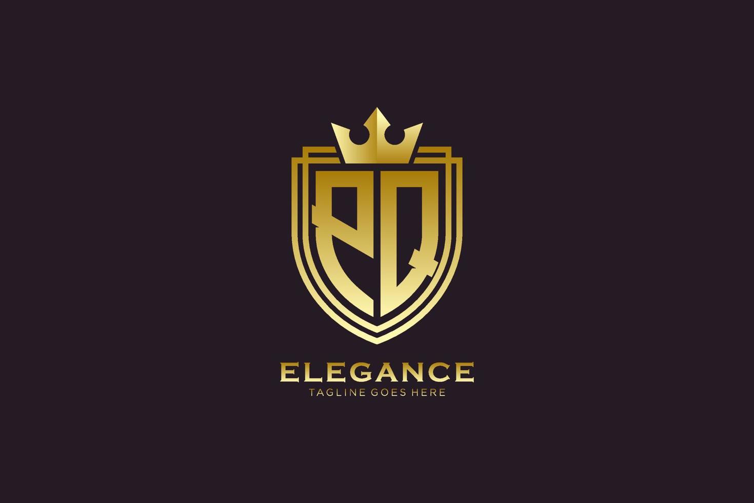 logo monogramme de luxe élégant initial pq ou modèle de badge avec volutes et couronne royale - parfait pour les projets de marque de luxe vecteur