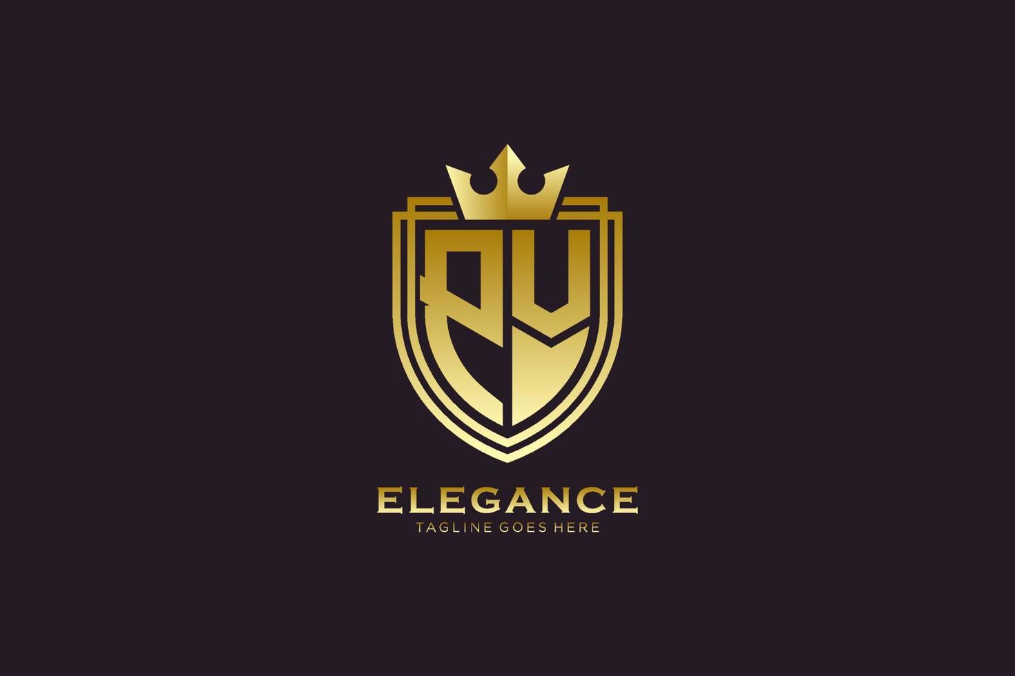 logo monogramme de luxe élégant initial pv ou modèle de badge avec volutes et couronne royale - parfait pour les projets de marque de luxe vecteur