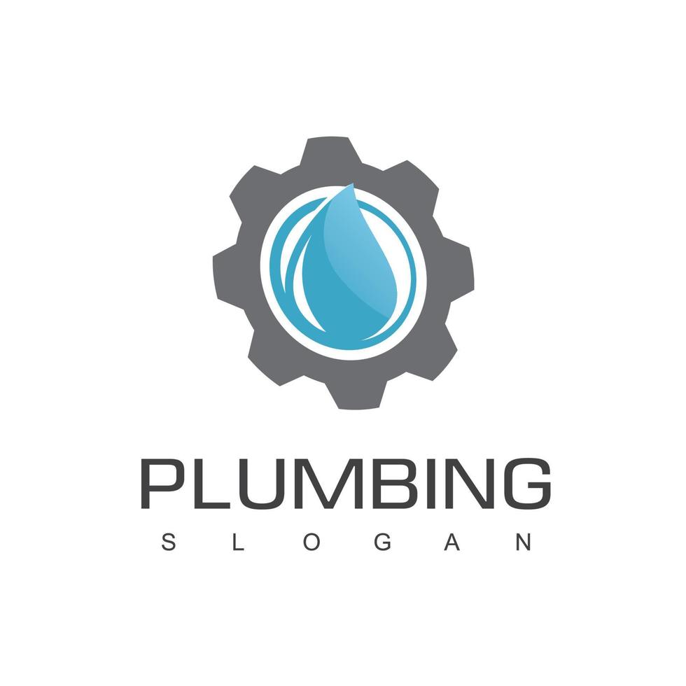 modèle de conception de logo de plomberie avec icône d'engrenage et de gouttelettes vecteur