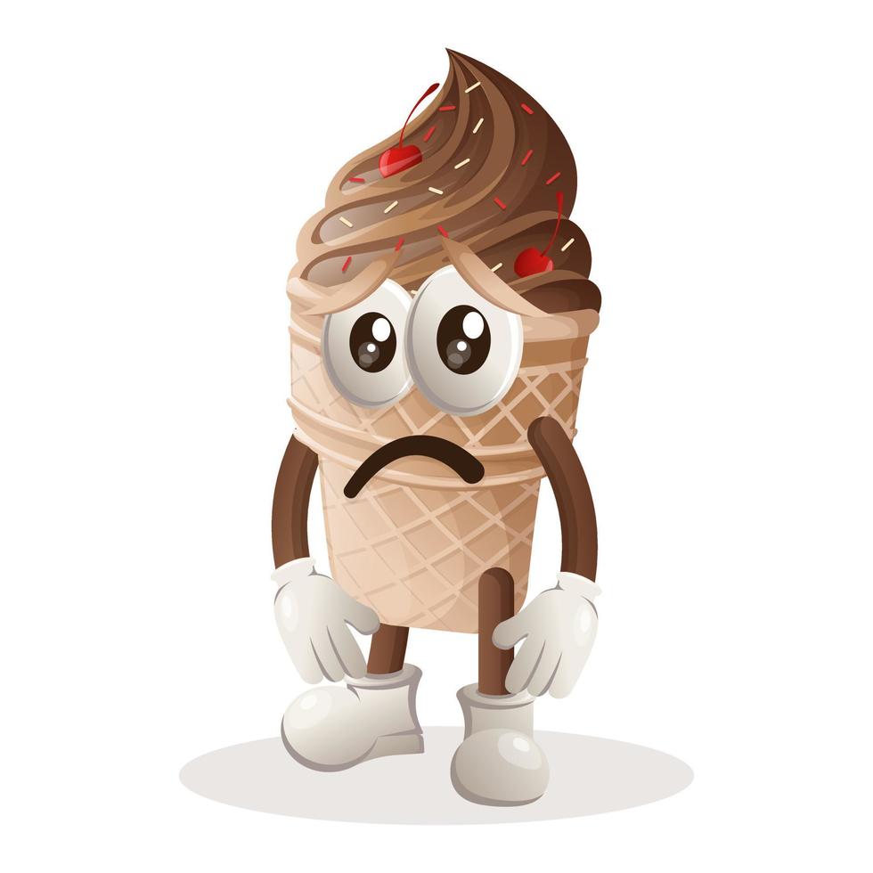 jolie mascotte de crème glacée avec une expression triste vecteur