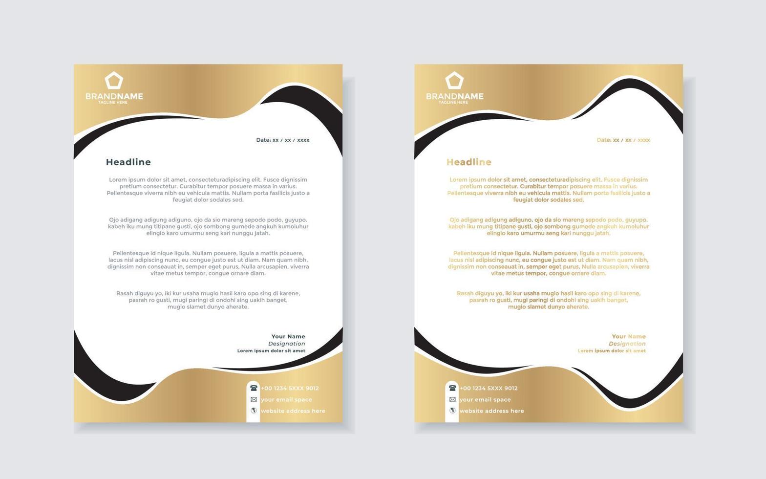 modèle de conception de papier à en-tête de luxe en or pour la conception de papeterie d'entreprise vecteur