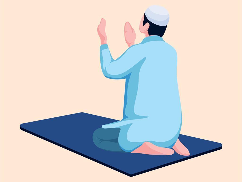 eid mubarak ramadan concept avec homme priant vecteur