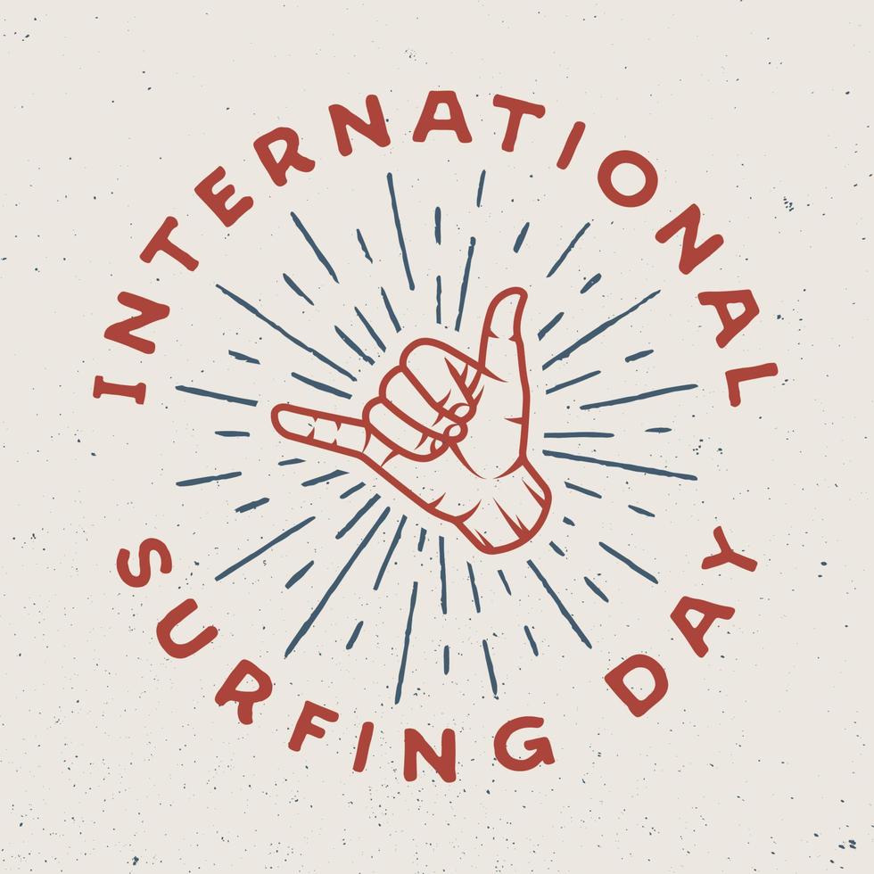 logo de surf vintage, emblème, insigne, étiquette, marque. carte journalière surf international 2016. art graphique. illustration vectorielle. vecteur