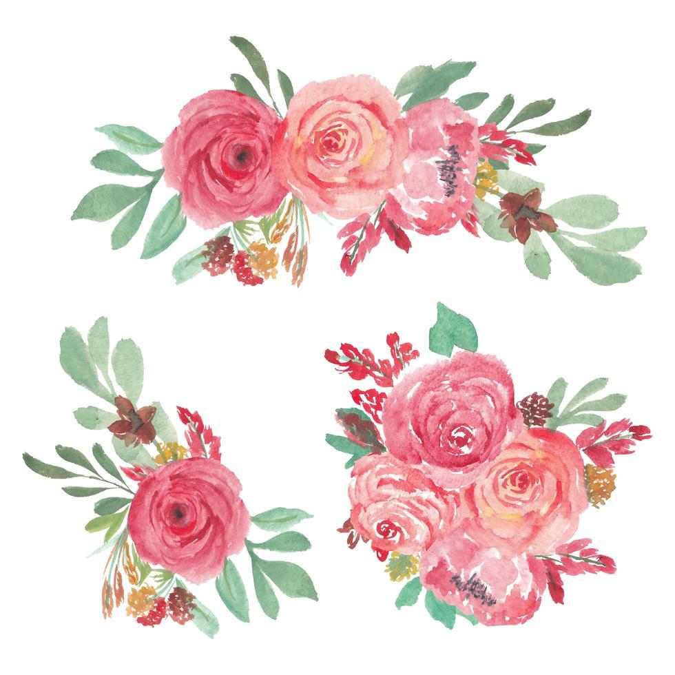 collection d'arrangements floraux roses en aquarelle vecteur