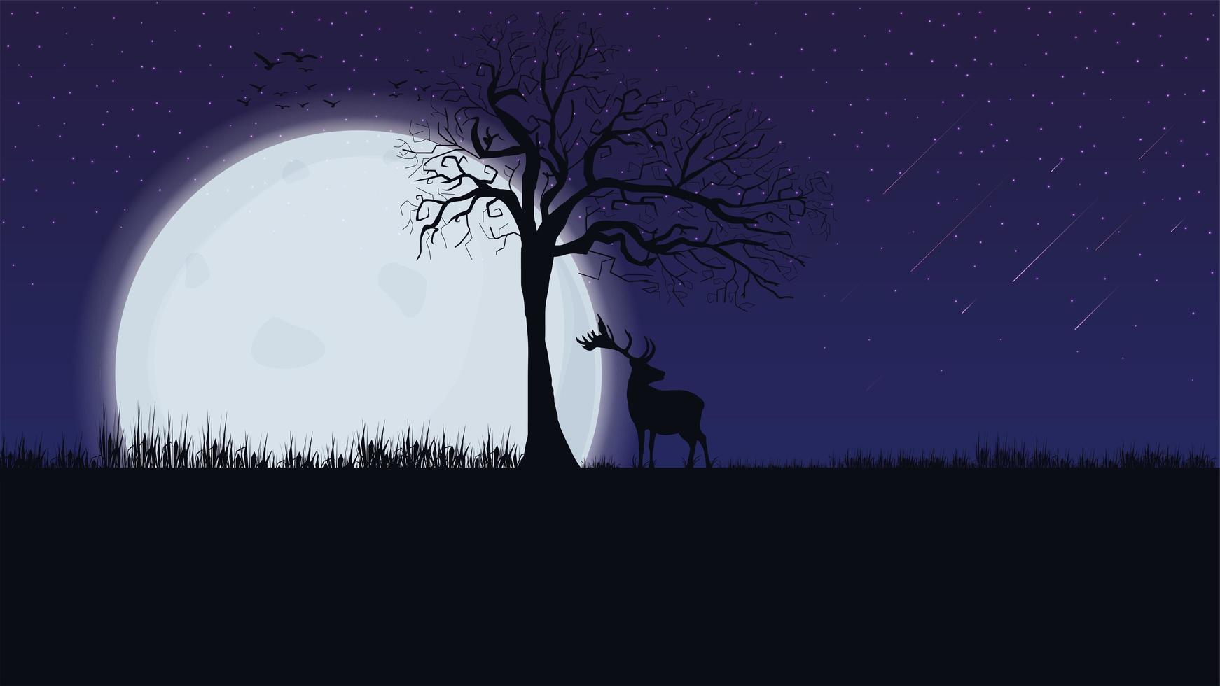 paysage de nuit avec grande lune vecteur