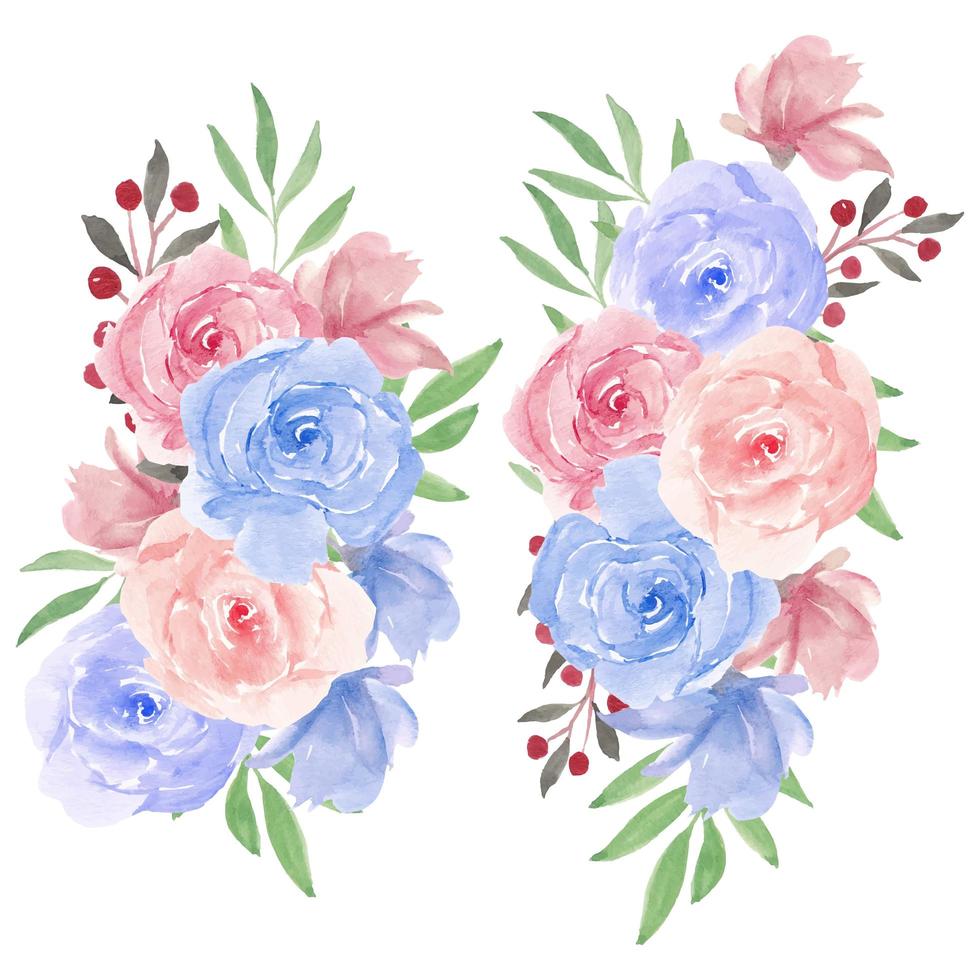 bouquet de fleurs de rose aquarelle en rose, bleu vecteur