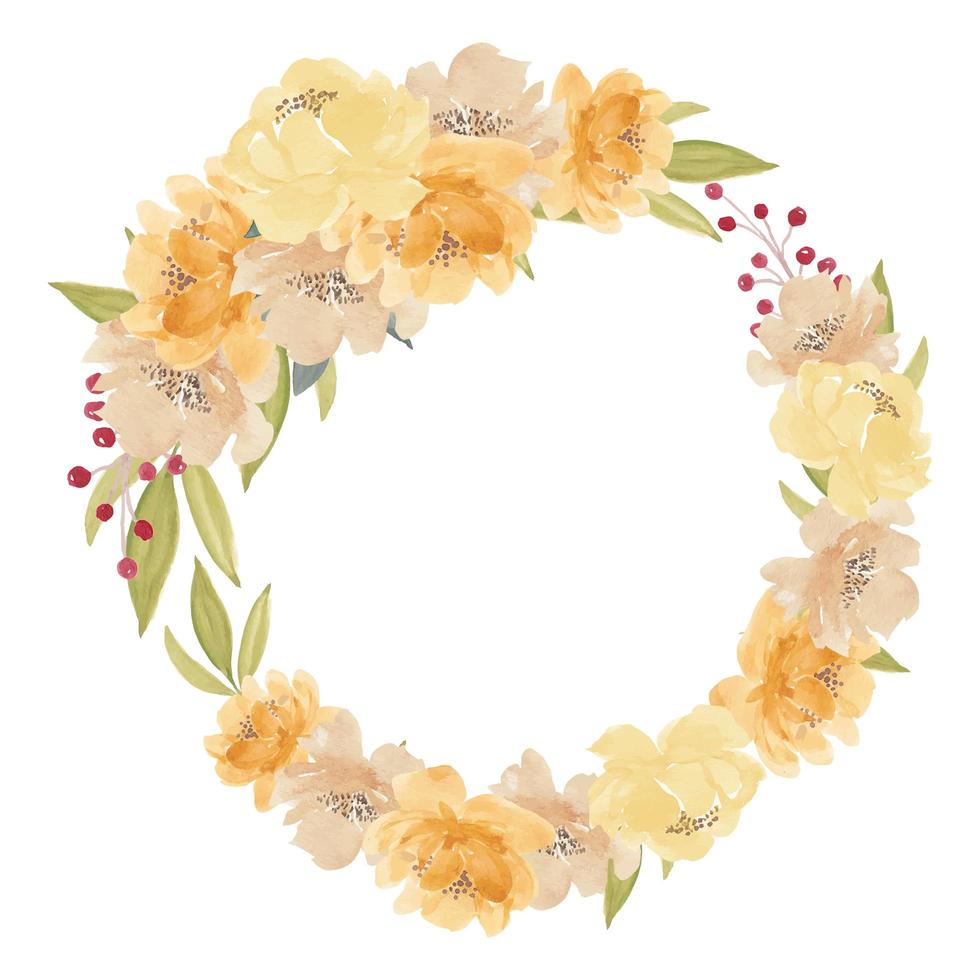 Couronne florale de pivoine jaune aquarelle vecteur