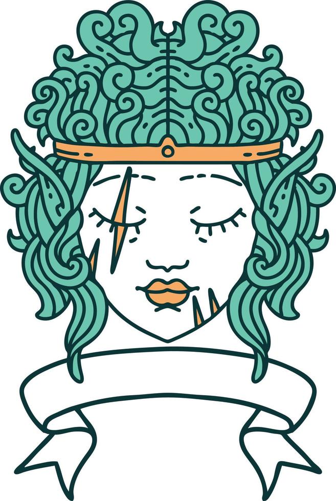 visage de personnage barbare elfe avec illustration de bannière vecteur