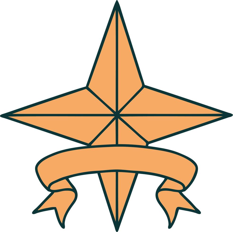 tatouage avec la bannière d'une étoile vecteur