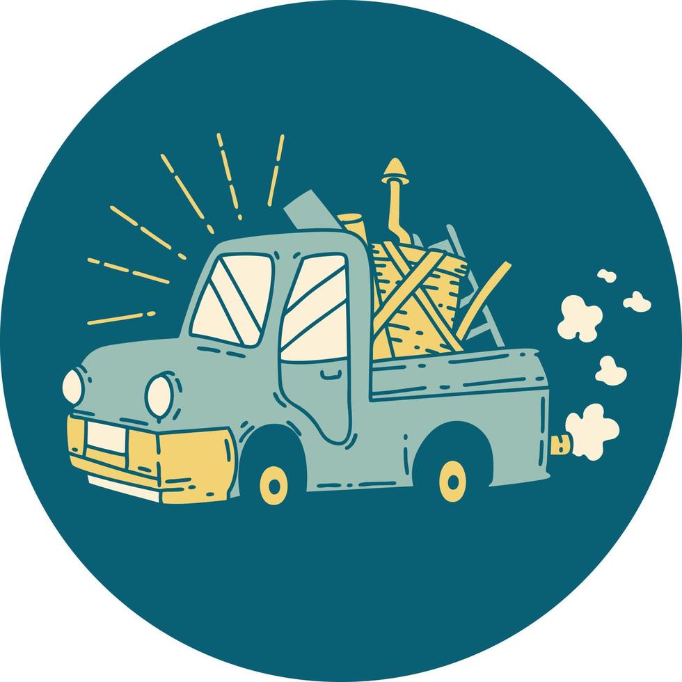 icône de camion de style tatouage transportant des déchets vecteur