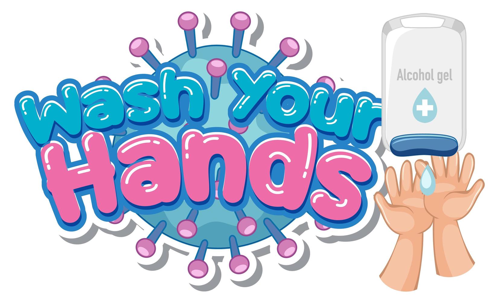 lavez votre conception d'affiche de mains avec du gel d'alcool et des mains vecteur