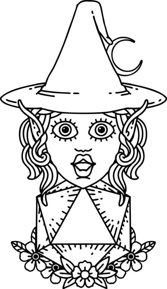 personnage de mage elfe avec illustration naturelle de vingt dés vecteur