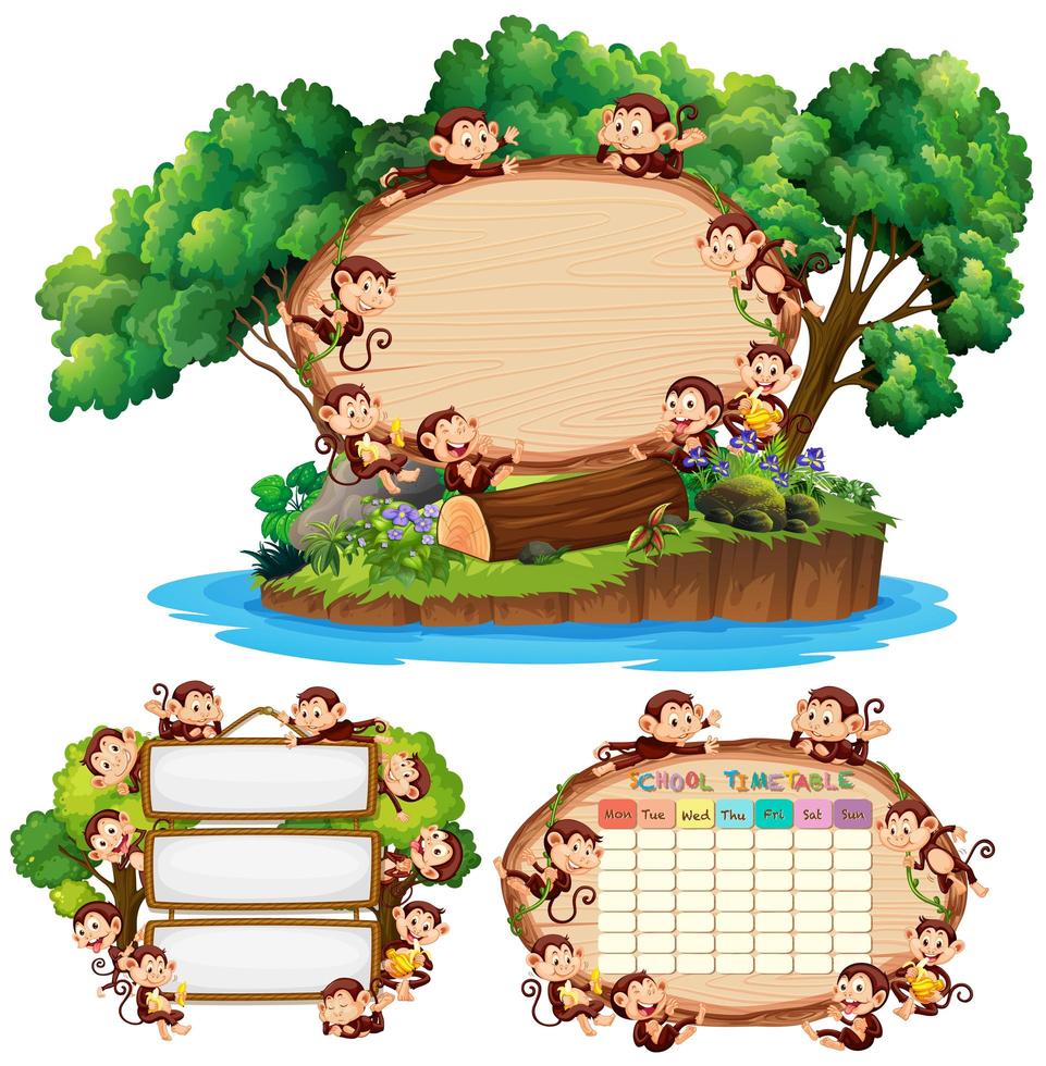 modèle de commission scolaire avec des singes heureux en arrière-plan vecteur