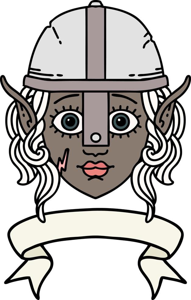 visage de personnage de combattant elfe avec illustration de bannière vecteur