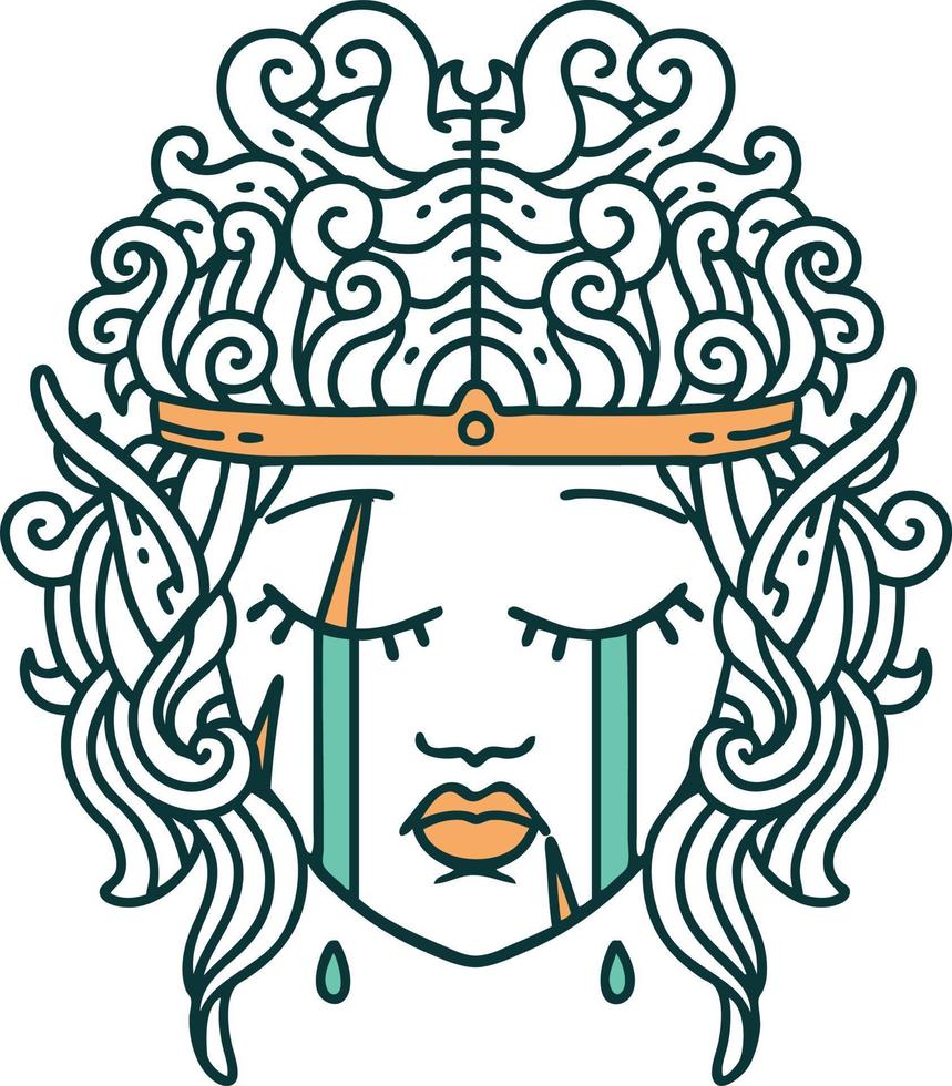 illustration de visage de personnage barbare elfe qui pleure vecteur