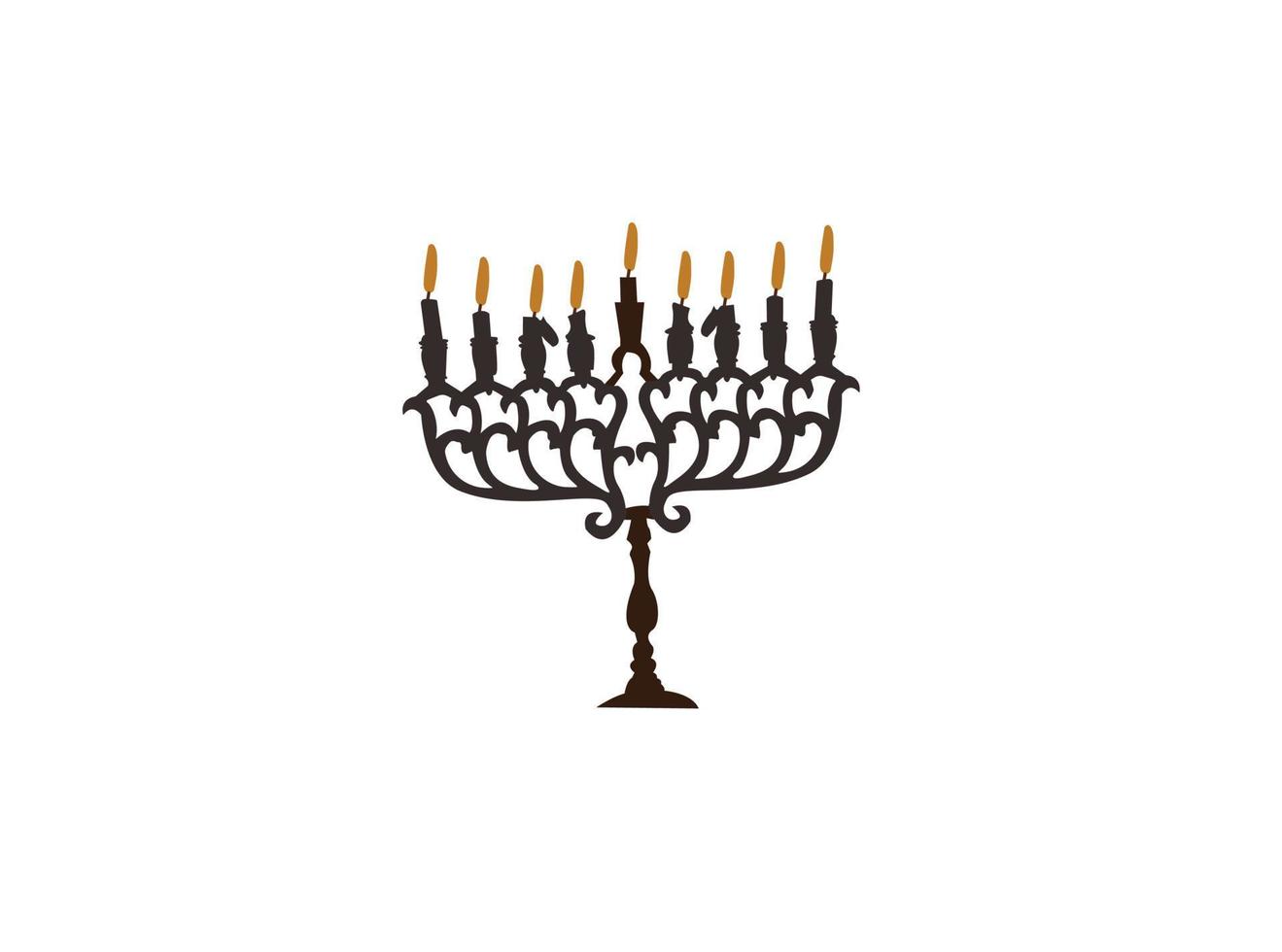 icône de menorah de hanukkah noire isolée sur fond jaune. icône religieuse. symbole traditionnel de hanukkah. religion de vacances, fête juive des lumières. style longue ombre. vecteur. vecteur