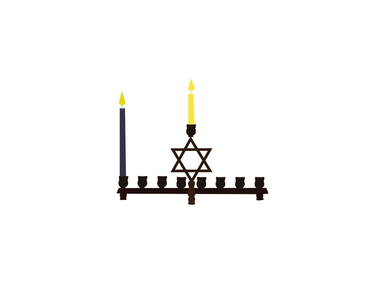 icône de menorah de hanukkah noire isolée sur fond jaune. icône religieuse. symbole traditionnel de hanukkah. religion de vacances, fête juive des lumières. style longue ombre. vecteur. vecteur
