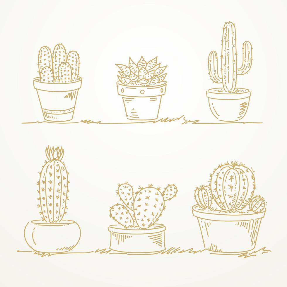 pot de cactus dessiné à la main vecteur