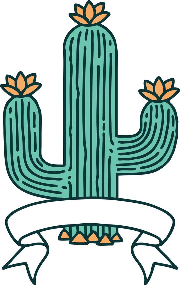 tatouage avec bannière d'un cactus vecteur