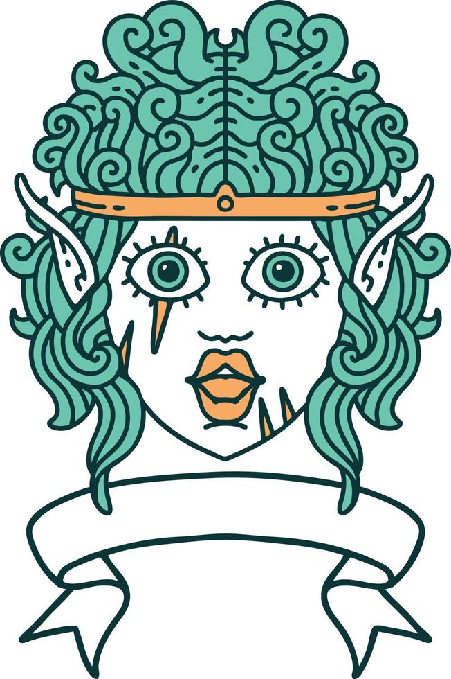 visage de personnage barbare elfe avec illustration de bannière vecteur