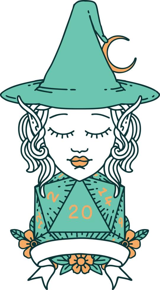 personnage de mage elfe avec illustration naturelle de vingt dés vecteur