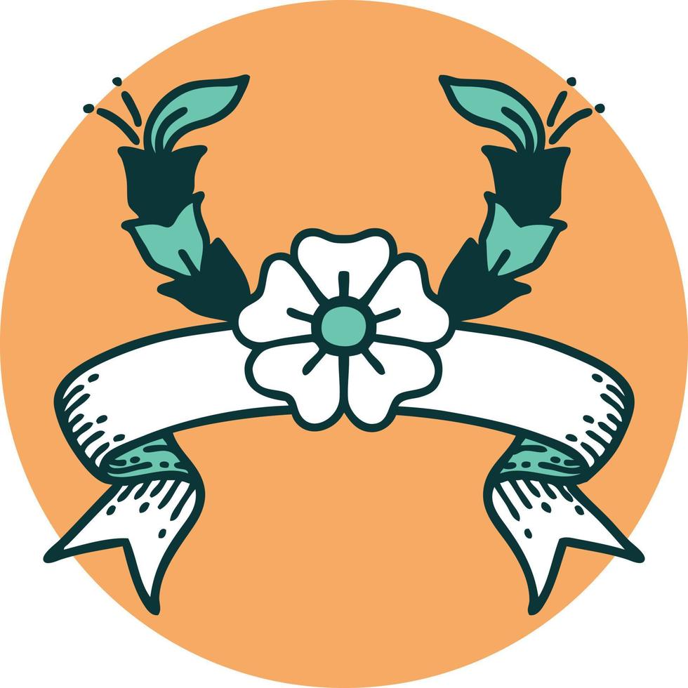 icône avec la bannière d'une fleur décorative vecteur