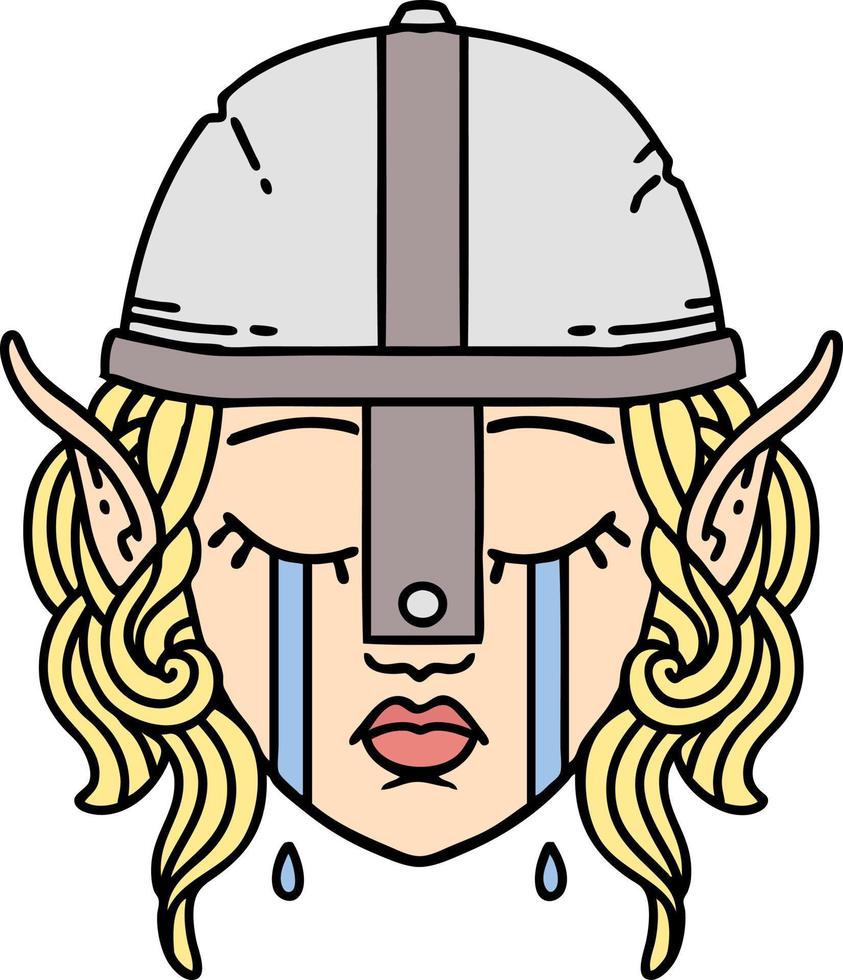 illustration de visage de personnage de combattant elfe qui pleure vecteur