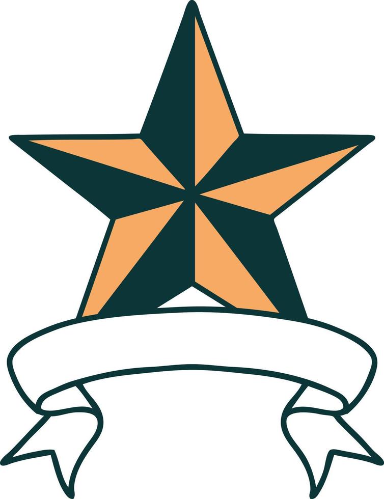 tatouage avec la bannière d'une étoile vecteur