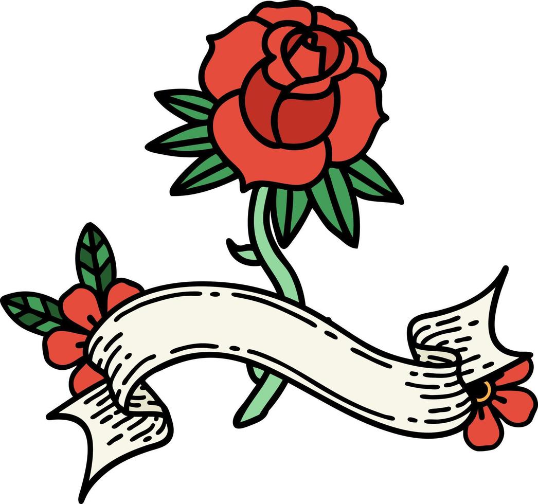 tatouage avec bannière d'une rose vecteur