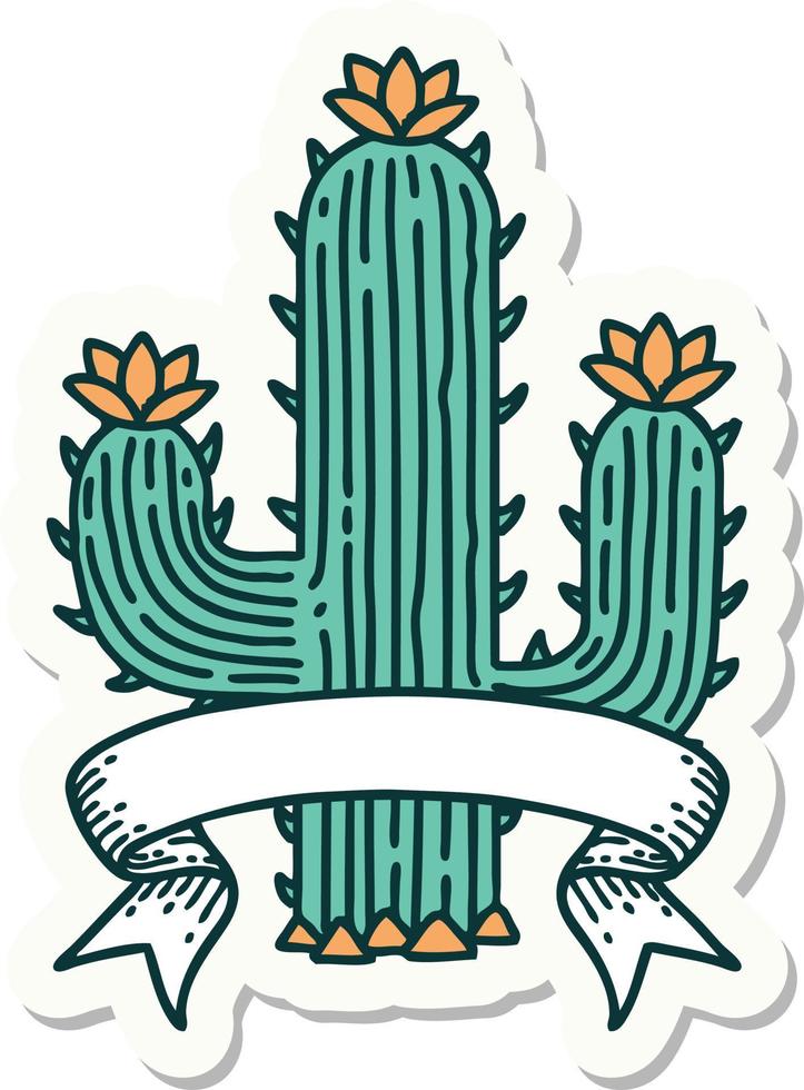 autocollant de tatouage avec bannière d'un cactus vecteur