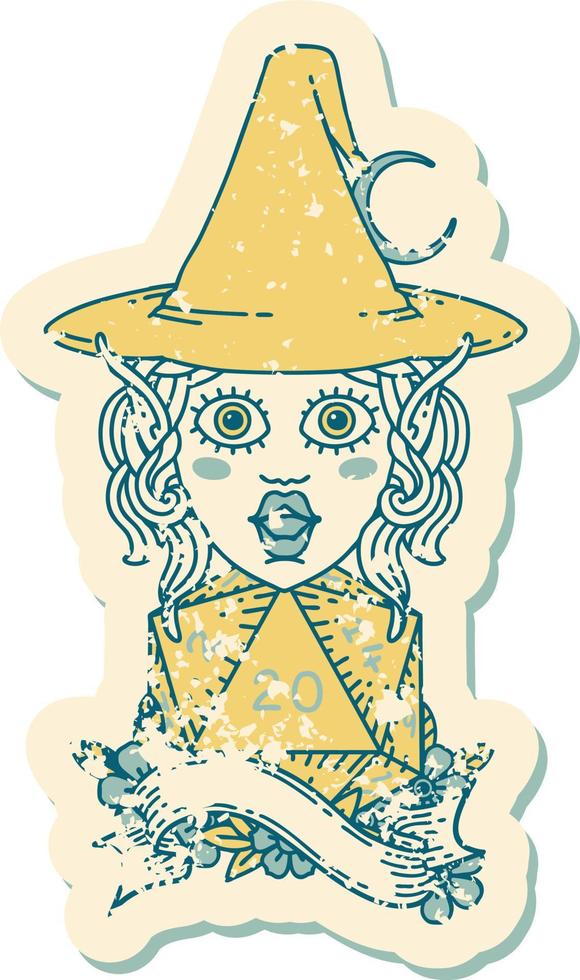 personnage de mage elfe avec illustration naturelle de vingt dés vecteur