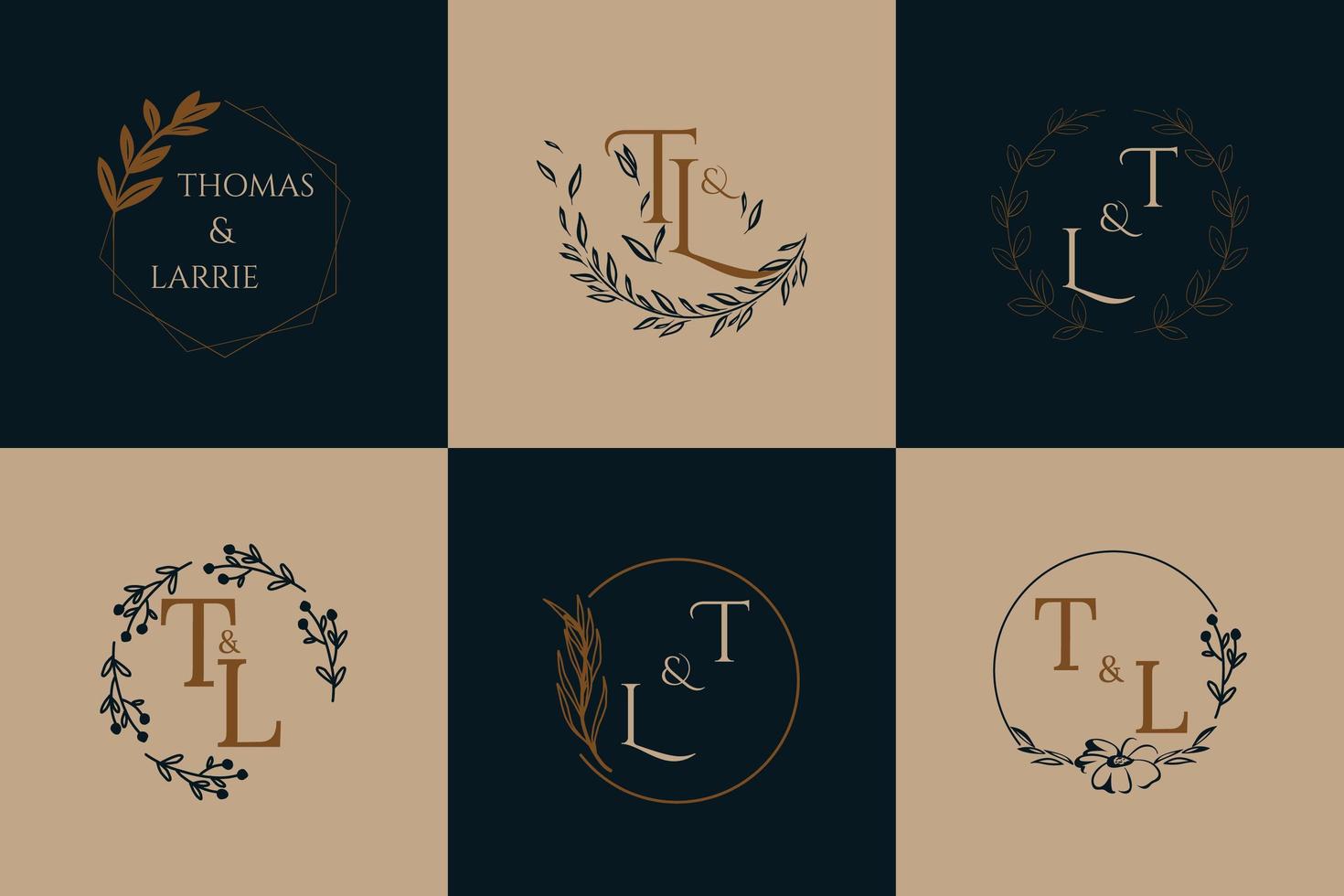 incroyable logo de luxe bleu et beige pour mariage vecteur