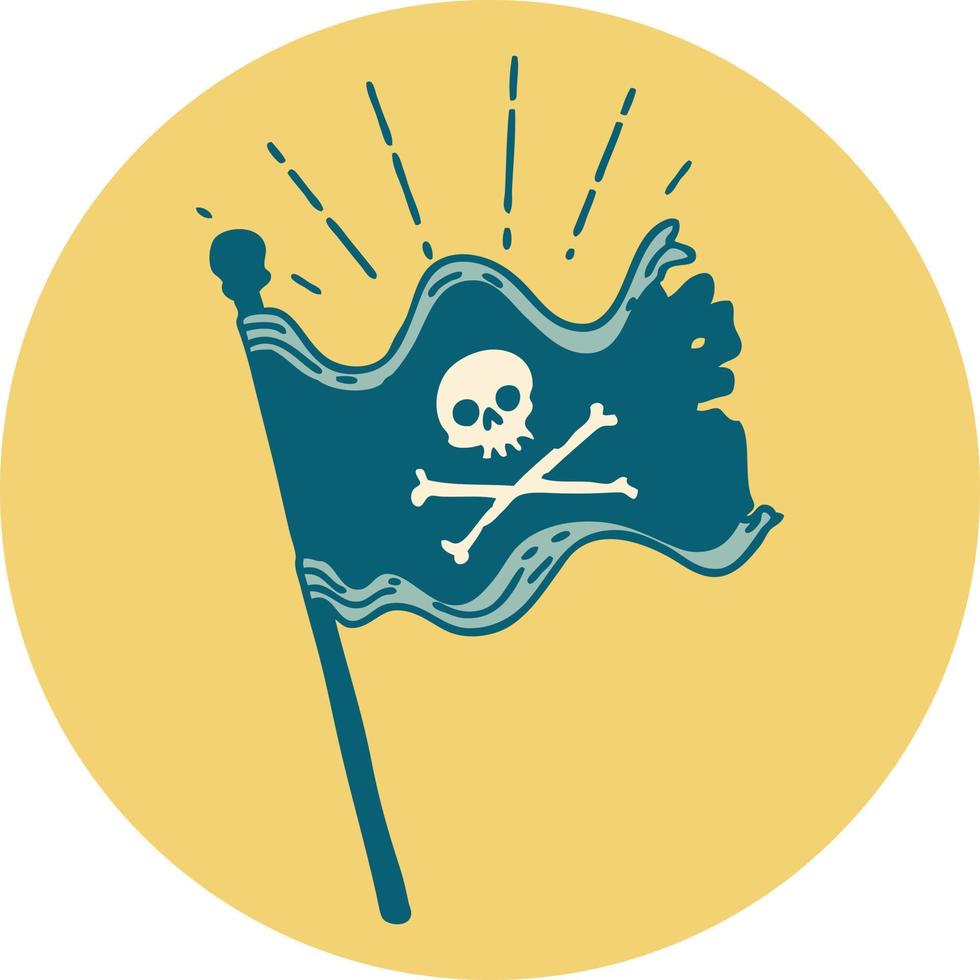 icône de style tatouage agitant un drapeau pirate vecteur