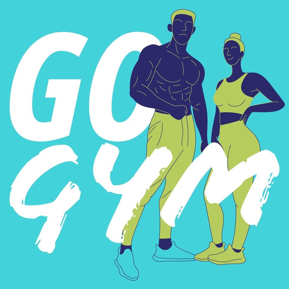 concept de gym coloré avec femme et homme athlétique vecteur