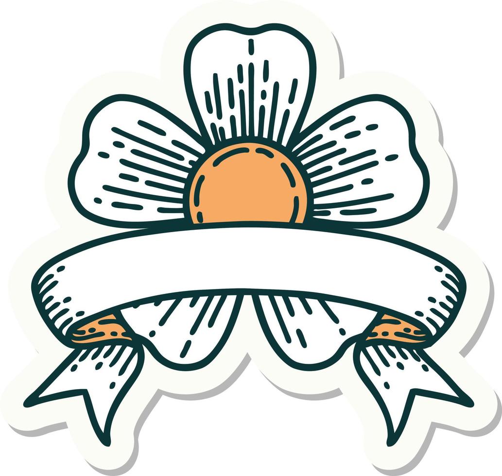 autocollant de tatouage avec bannière d'une fleur vecteur