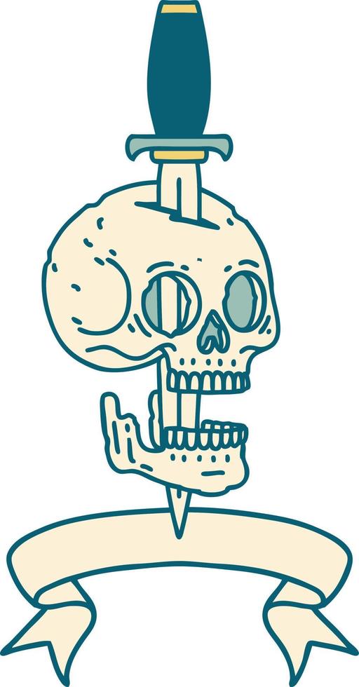 tatouage avec bannière d'un crâne et d'un poignard vecteur