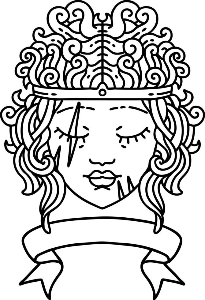 personnage barbare humain de style dessin au trait tatouage noir et blanc avec bannière vecteur