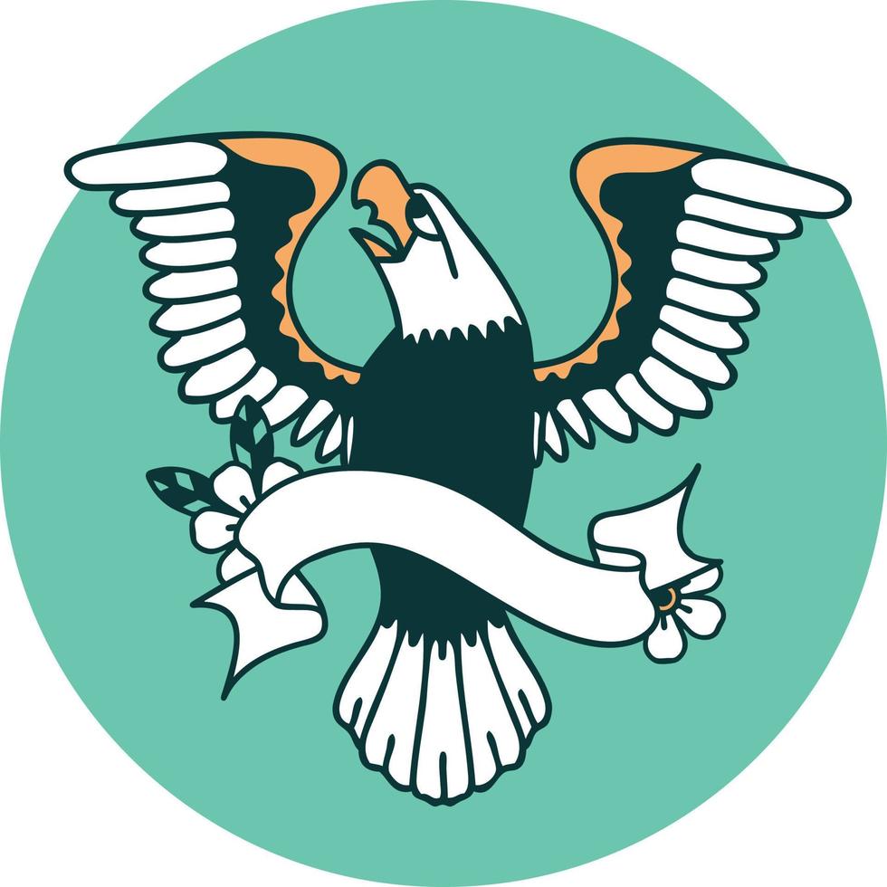 icône de style tatouage avec bannière d'un aigle américain vecteur