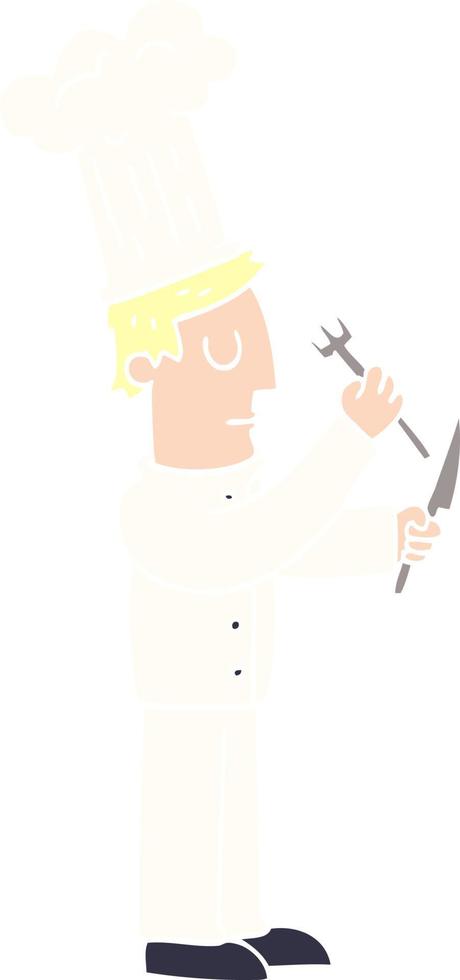 dessin animé doodle chef avec couteau et fourchette vecteur