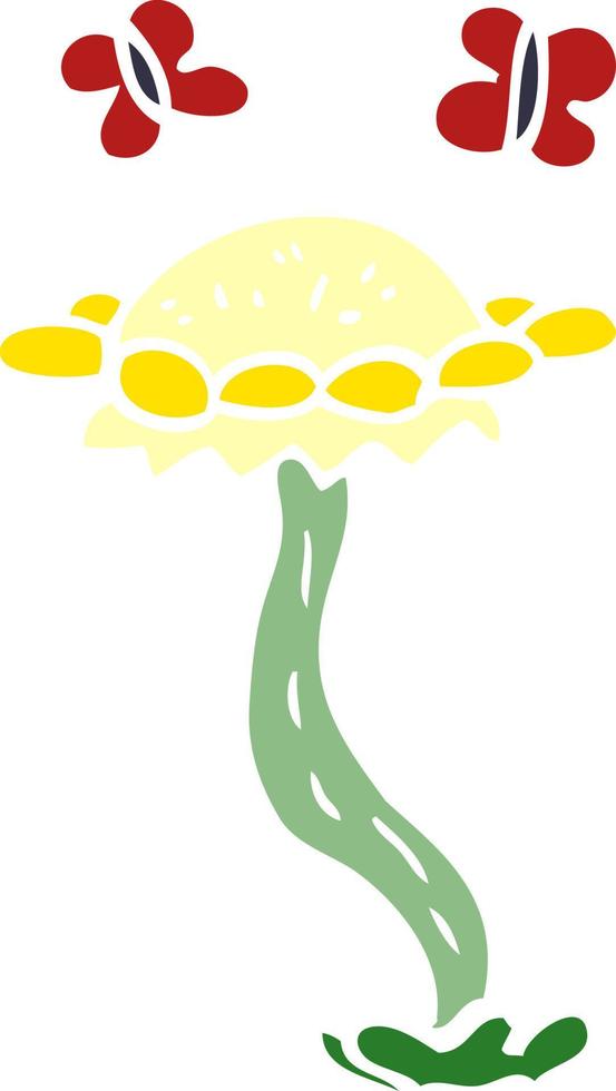 dessin animé doodle fleur et papillons vecteur