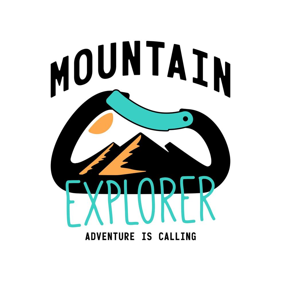 slogan de vêtements mountain explorer avec mousqueton de montagne vecteur