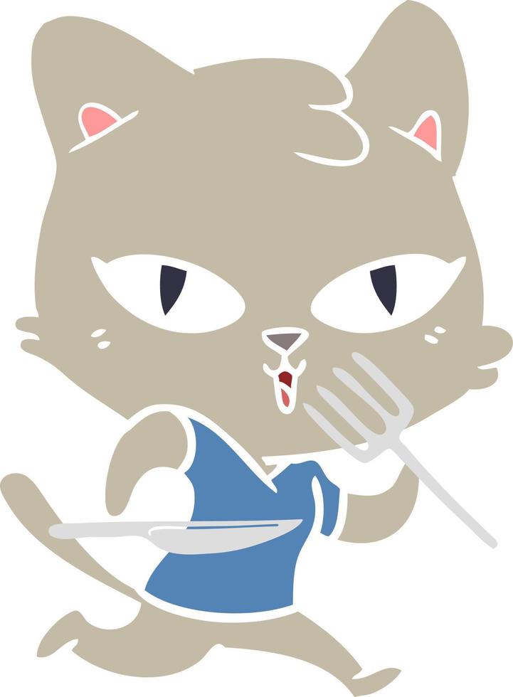chat affamé de dessin animé de style plat couleur vecteur