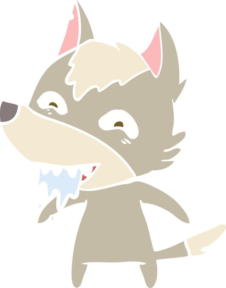 loup affamé de dessin animé de style plat couleur vecteur