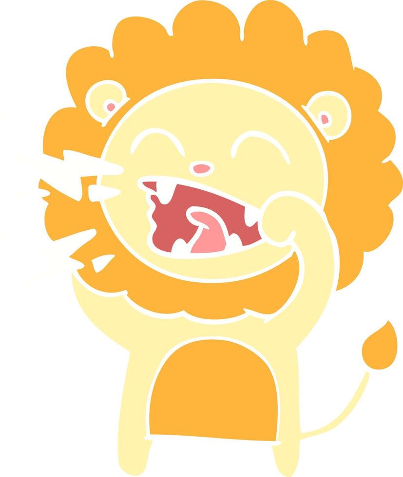 lion rugissant de dessin animé de style plat couleur vecteur