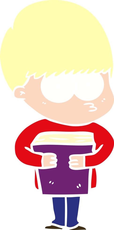 garçon de dessin animé de style couleur plat nerveux tenant un livre vecteur