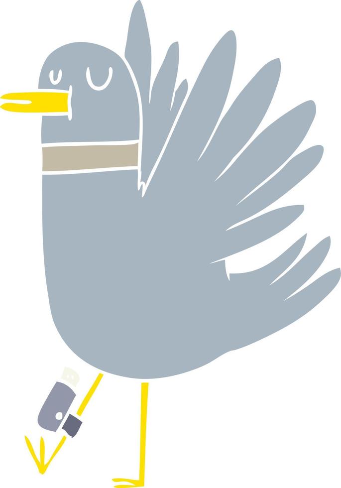 pigeon ramier battant style dessin animé couleur plat vecteur